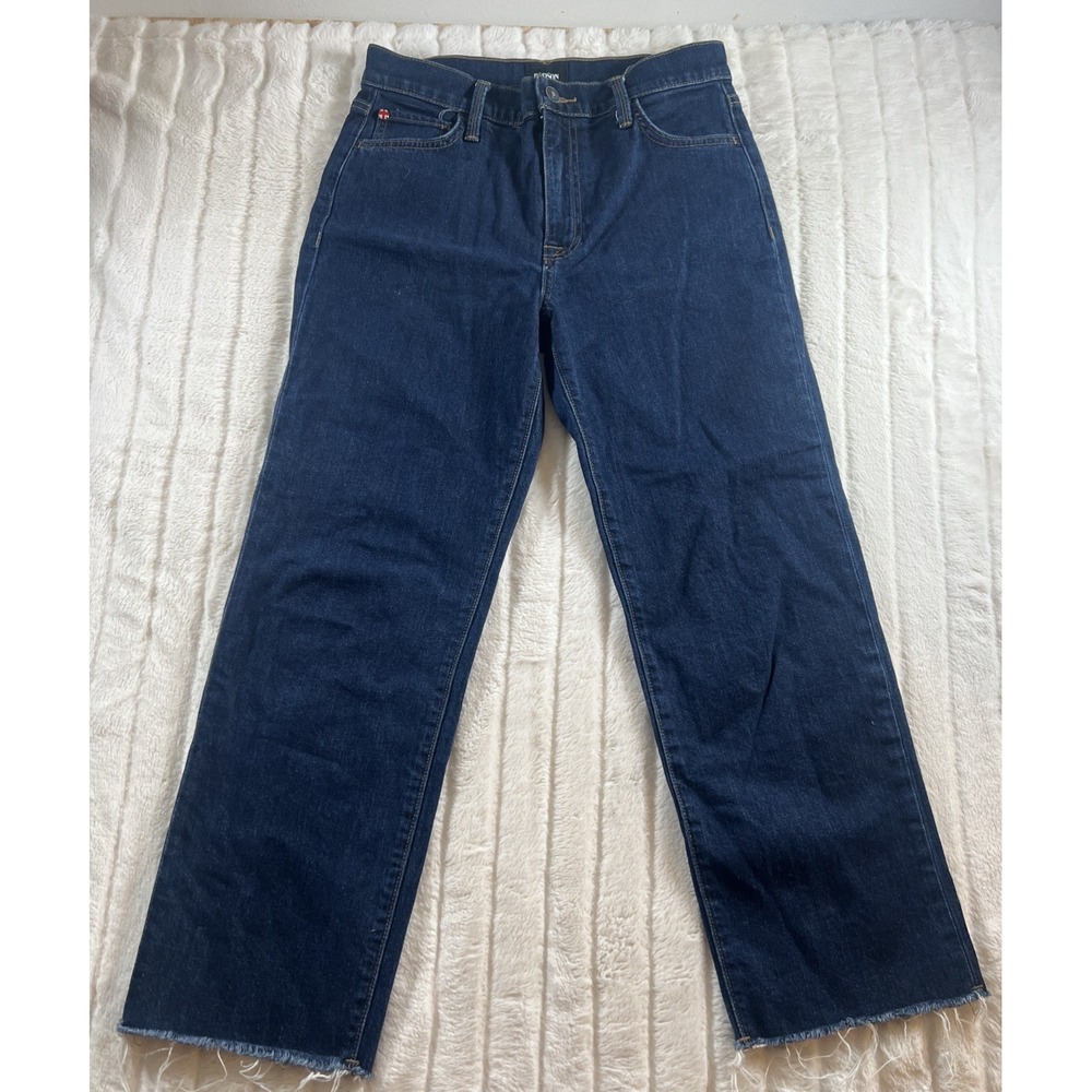 Hudson Noa Straight Crop Jeans Womens 27 Dark Blue Stretch Fray‎ Hems High Waist